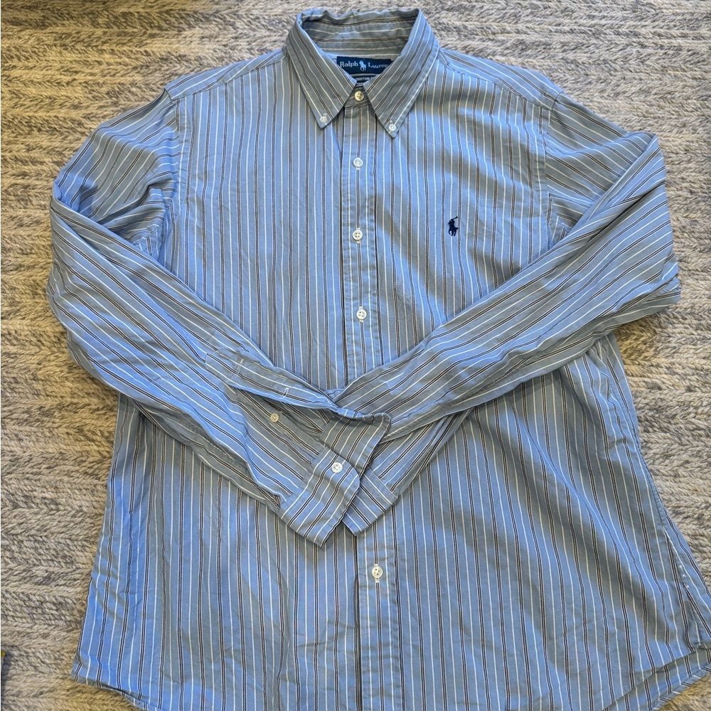 Polo by Ralph Lauren Blue Striped Button Down (Sz Large)